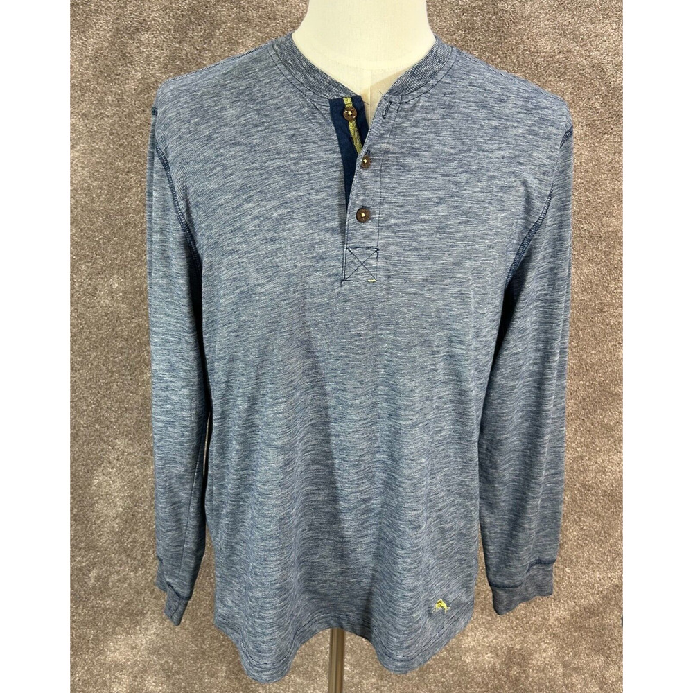 Tommy Bahama Shirt Mens Medium Blue Henley Long Sleeve‎ Pullover Heathered